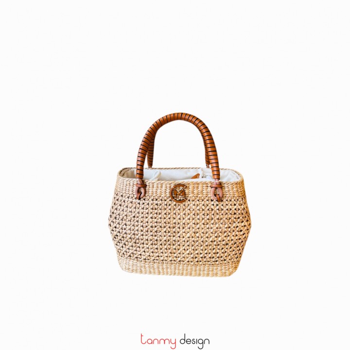 Túi Cỏ may hoa thị nâu 25x12xH19cm